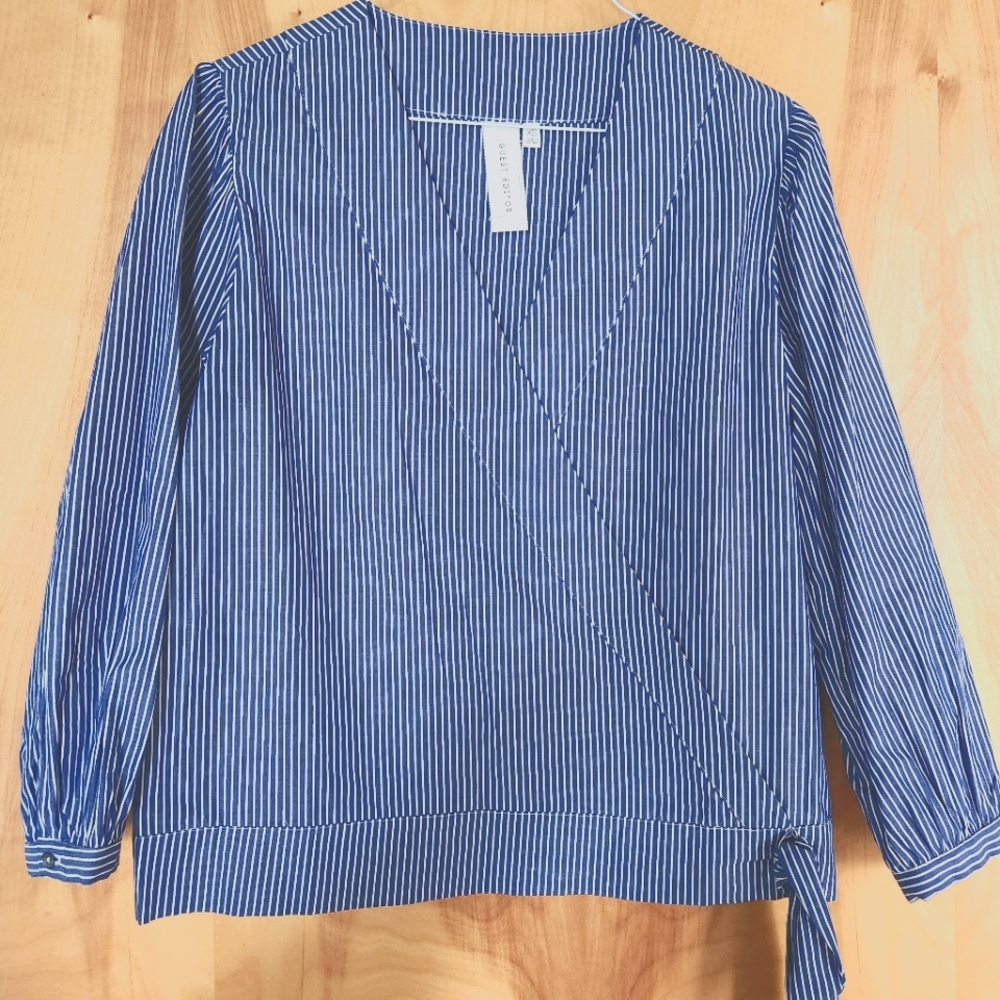 Blue and White Striped cross-over shirt